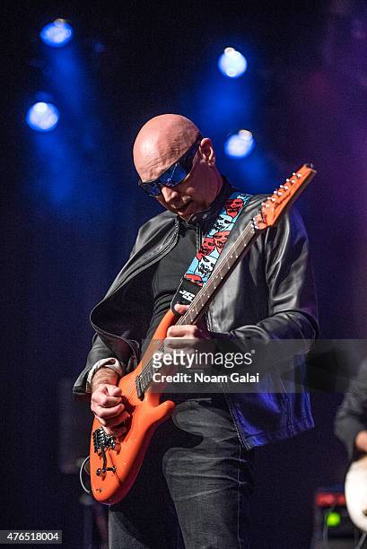 Joe Satriani performs during Les Paul's 100th anniversary celebration at Hard Rock Cafe - Times Square on June 9, 2015 in New York City.