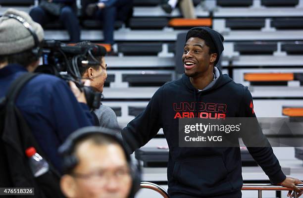 Emmanuel Mudiay poses during the CBA 14/15 game between Guangdong Southern Tigers and Beijing Ducks on December 17, 2014 in Dongguan, Guangdong...