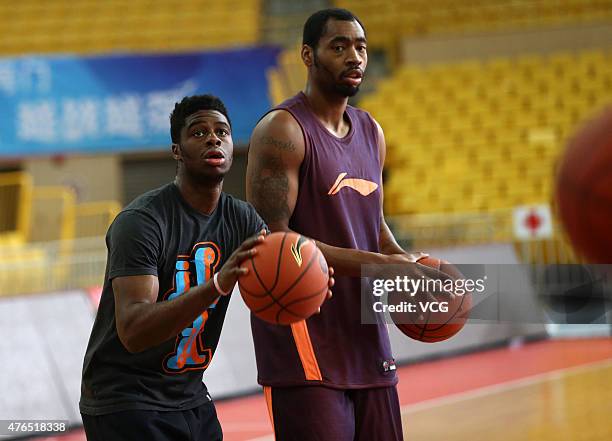 Emmanuel Mudiay of Guangdong Southern Tigers takes part in a training session on November 14, 2014 in Foshan, Guangdong Province of China.