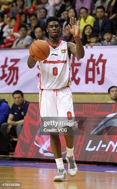 Emmanuel Mudiay of Guangdong Southern Tigers in action during the CBA 14/15 game against Sichuan Jinqiang on November 16, 2014 in Dongguan, Guangdong...