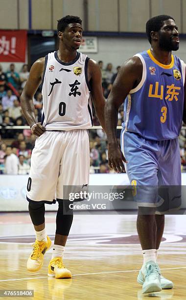 Emmanuel Mudiay of Guangdong Southern Tigers in action during the CBA 14/15 game against Shandong Hi-speed on November 7, 2014 in Dongguan, Guangdong...