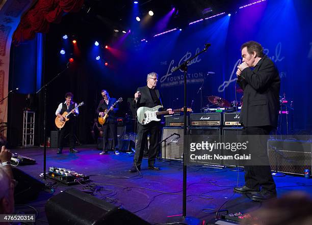 Neal Schon, Joe Bonamassa and Steve Miller perform during Les Paul's 100th anniversary celebration at Hard Rock Cafe - Times Square on June 9, 2015...