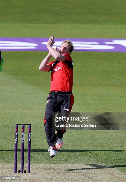 Durham Jets Paul Collingwood bowling during the NatWest T20 Blast between Durham Jets and Birmingham Bears at Emirates Durham ICG, on June 06, 2015...