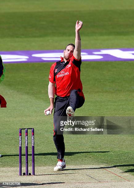 Durham Jets John Hastings bowling during the NatWest T20 Blast between Durham Jets and Birmingham Bears at Emirates Durham ICG, on June 06, 2015 in...