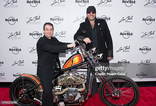 Michael Braunstein and Danny Koker attend Les Paul's 100th anniversary celebration at Hard Rock Cafe - Times Square on June 9, 2015 in New York City.