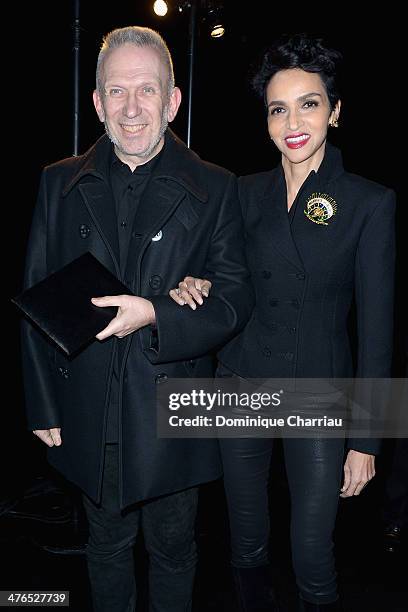 Jean Paul Gaultier and Farida Khelfa attend the Saint Laurent show as part of the Paris Fashion Week Womenswear Fall/Winter 2014-2015 on March 3,...