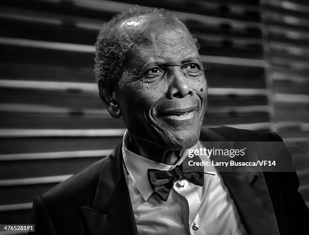 Sidney Poitier attends the 2014 Vanity Fair Oscar Party Hosted By Graydon Carter on March 2, 2014 in West Hollywood, California.