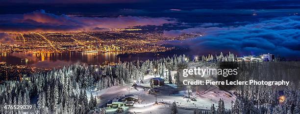 vancouver city from grouse mountain - grouse mountain stock pictures, royalty-free photos & images