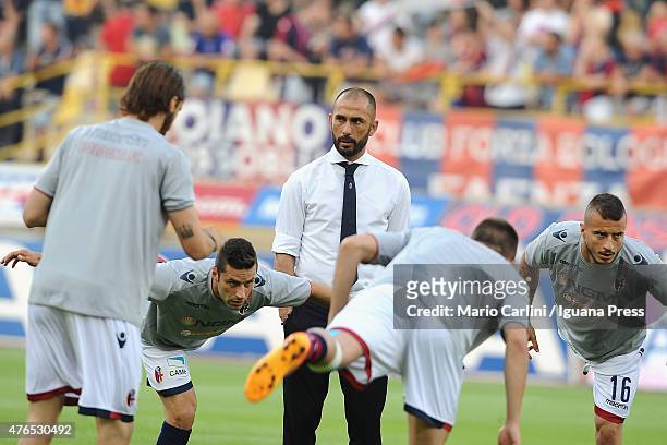 Marco Di Vaio forme player and Team Manager of Bologna FC looks on during the warm up before the beginiing of the Serie B play-off final match...
