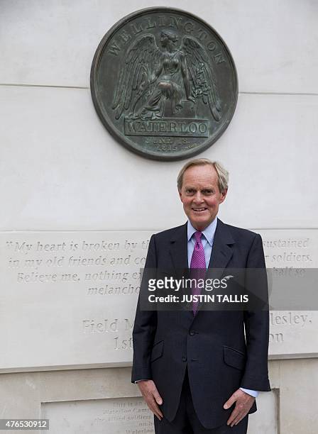 Arthur Charles Valerian Wellesley, the 9th Duke of Wellington, is pictured as he unveils a memorial at Waterloo station in central London on June 10...