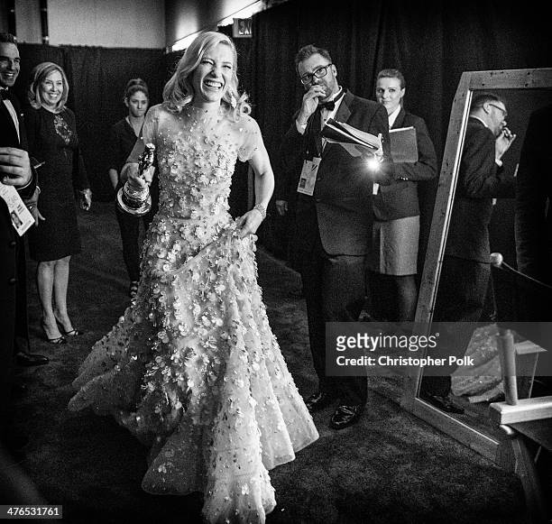 Actress Cate Blanchett backstage after winning the award for Best Actress in a Leading Role during 86th Annual Academy Awards held at Dolby Theatre...