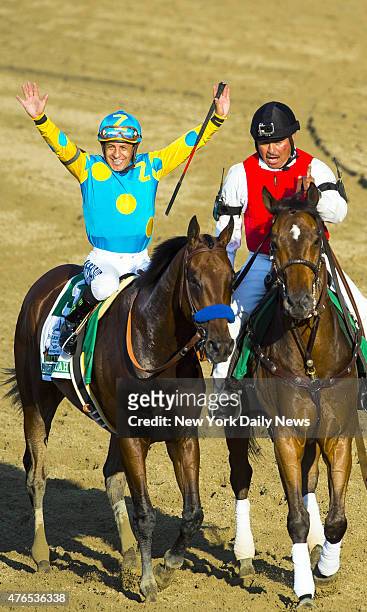American Pharoah wins 147th running of the Belmont Stakes. Elmont, NY. Saturday June 6, 2015.