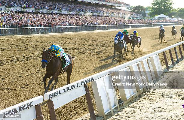 American Pharoah wins 147th running of the Belmont Stakes. Elmont, NY. Saturday June 6, 2015.