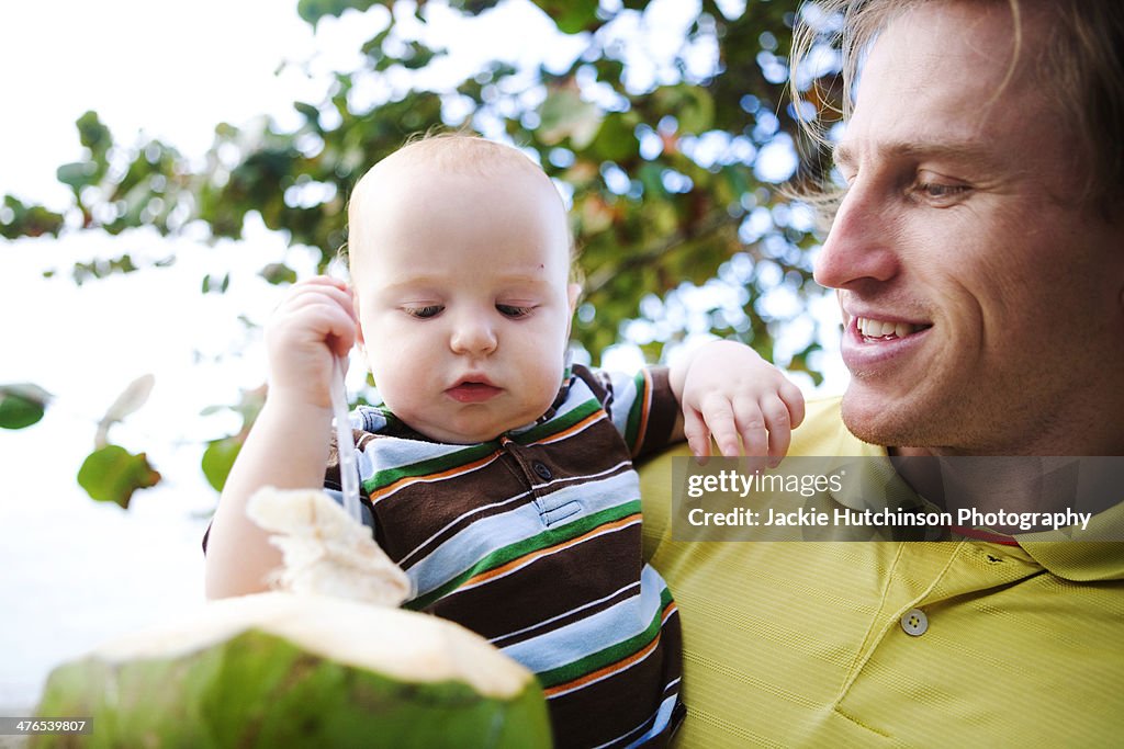 Father son on a tropical island