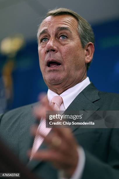Speaker of the House John Boehner answers reporters' questions during a news conference following the weekly House GOP conference meeting at the U.S....