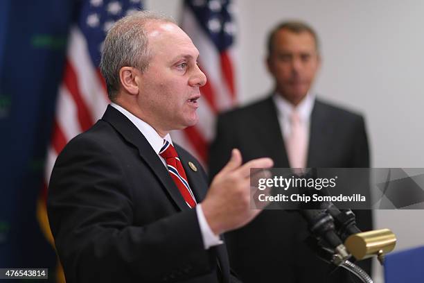 House Majority Whip Steve Scalise delivers brief remarks during a news conference following the weekly House GOP conference meeting at the U.S....