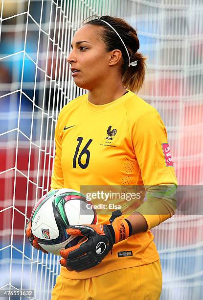 Sarah Bouhaddi of France takes the ball in the second half against England during the FIFA Women's World Cup 2015 Group F match at Moncton Stadium on...