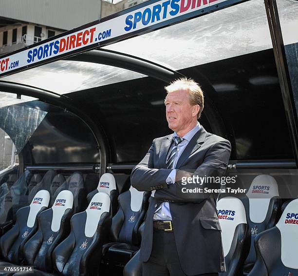 Newcastle United's New Head Coach Steve McClaren poses for photographs in the dugout at St.James' Park during the Newcastle United Photo call on June...
