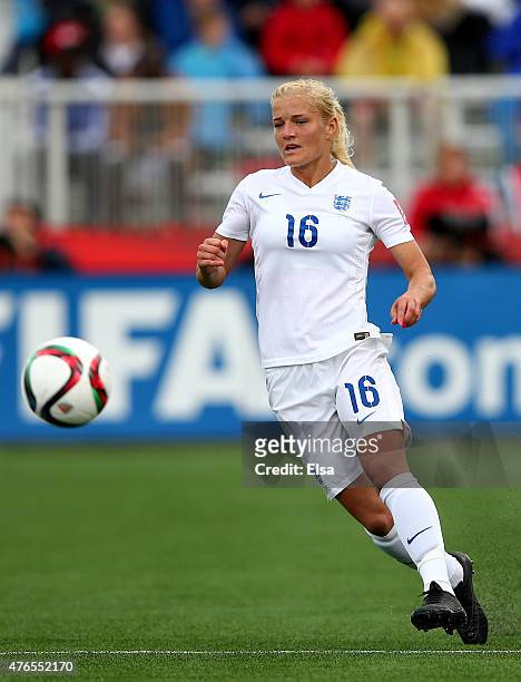 Katie Chapman of England takes the ball in the first half against France during the FIFA Women's World Cup 2015 Group F match at Moncton Stadium on...