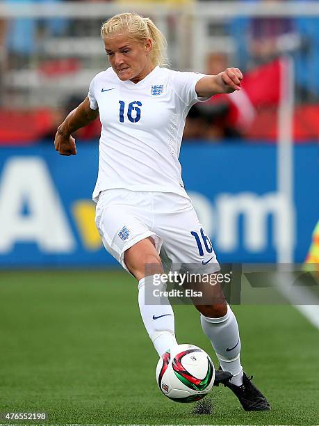 Katie Chapman of England takes the ball in the first half against France during the FIFA Women's World Cup 2015 Group F match at Moncton Stadium on...