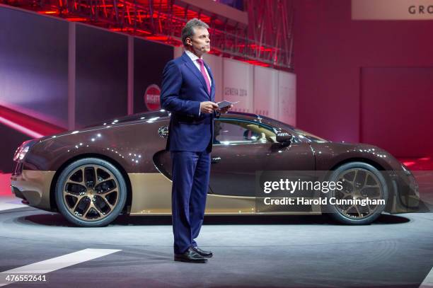 Bugatti President Wolfgang Schreiber presents the new Bugatti Rembrandt Veyron Grand Sport Vitesse during the Volkswagen Group preview ahead of the...