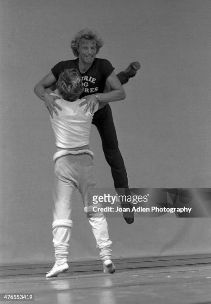 Dancers Mikhail Baryshnikov and Peter Martins rehearse for the revival of Stravinsky’s ballet, Apollo, choreographed George Balanchine, Los Angeles,...