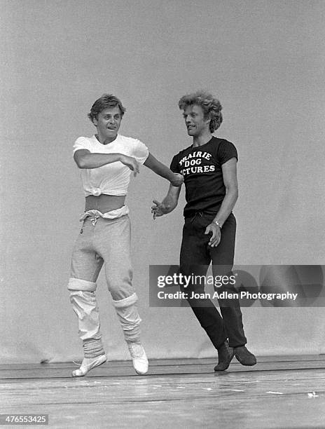 Dancers Mikhail Baryshnikov and Peter Martins rehearse for the revival of Stravinsky’s ballet, Apollo, choreographed George Balanchine, Los Angeles,...