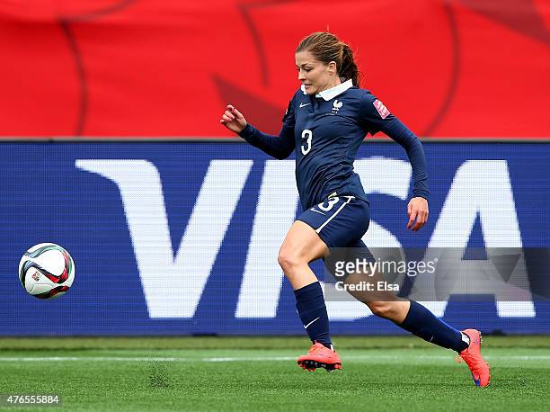 Laure Boulleau of France takes the ball in the first half against England during the FIFA Women's World Cup 2015 Group F match at Moncton Stadium on...
