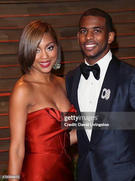 Player Chris Paul and wife Jada Crawley attend the 2014 Vanity Fair Oscar Party hosted by Graydon Carter on March 2, 2014 in West Hollywood,...