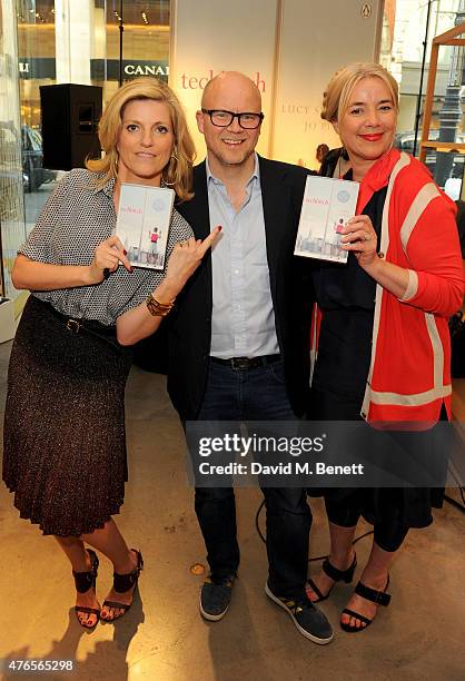 Writer Lucy Sykes, Toby Young and Anne Marie Verdin pose at the launch of 'Techbitch' with Mulberry and Penguin on June 10, 2015 in London, England.