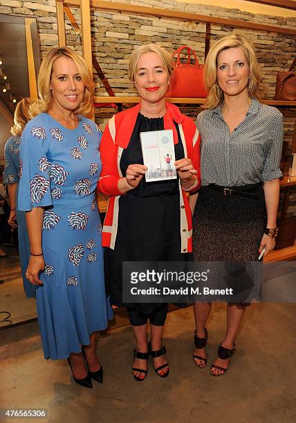 Writers Jo Piazza and Lucy Sykes and Anne Marie Verdin pose at the launch of 'Techbitch' with Mulberry and Penguin on June 10, 2015 in London,...