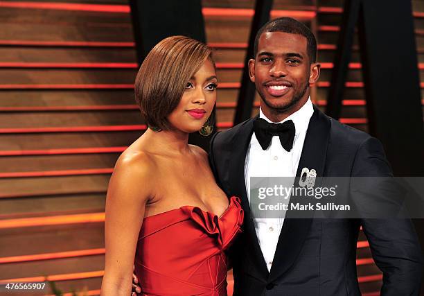 Player Chris Paul and wife Jada Crawley attend the 2014 Vanity Fair Oscar Party hosted by Graydon Carter on March 2, 2014 in West Hollywood,...