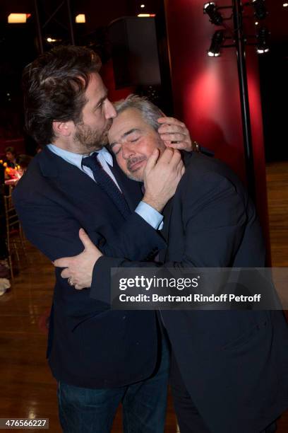 Edouard Baer and artist Herve Di Rosa attend the Martine Aublet Foundation Award Night at the Musee Du Quai Branly on March 3, 2014 in Paris, France.