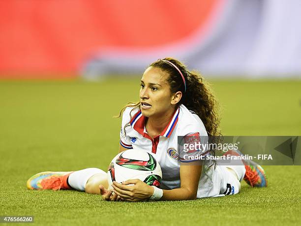 Carolina Venegas of Costa Rica ponders during the FIFA Women's World Cup 2015 group E match between Spain and Costa Rica at Olympic Stadium on June...