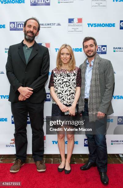 From L to R: Alexandre Gavras, Lea Drucker and Xavier Legrand attend The Consul General Of France, Mr. Axel Cruau, Honors The French Nominees For The...