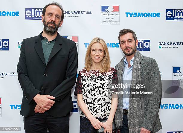 From L to R: Alexandre Gavras, Lea Drucker and Xavier Legrand attend The Consul General Of France, Mr. Axel Cruau, Honors The French Nominees For The...