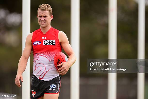 Ryan O'Keefe of the Swans looks on during a Sydney Swans AFL training session at Lakeside Oval on March 4, 2014 in Sydney, Australia.