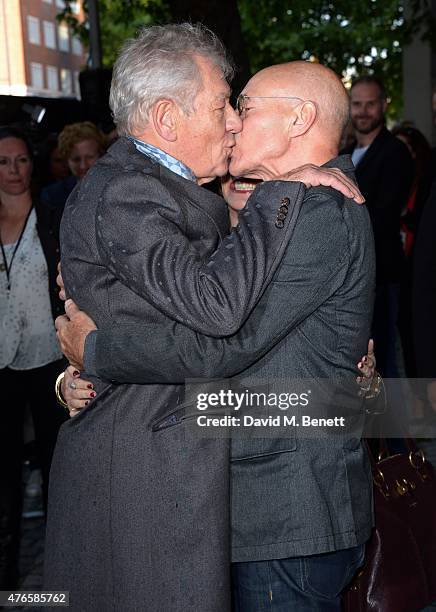 Ian McKellen and Patrick Stewart attend the UK Premiere of "Mr Holmes" at ODEON Kensington on June 10, 2015 in London, England.