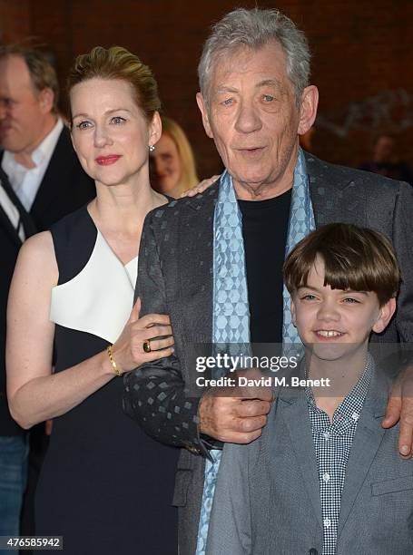 Ian McKellen, Laura Linney and Milo Parker attend the UK Premiere of "Mr Holmes" at ODEON Kensington on June 10, 2015 in London, England.