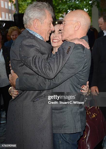 Ian McKellen and Patrick Stewart attend the UK Premiere of "Mr Holmes" at ODEON Kensington on June 10, 2015 in London, England.