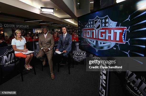 Network on-air talent Kathryn Tappen, Kevin Weekes and Martin Biron discuss Game Four of the 2015 NHL Stanley Cup Final between the Tampa Bay...