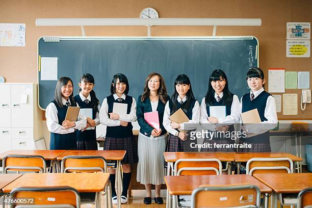 japanese high school class photo - 12 year old in skirt stock pictures, royalty-free photos & images