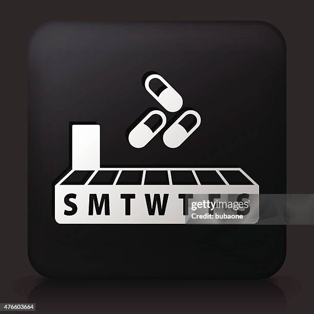 black square button with weekly pill box - pill organizer stock illustrations