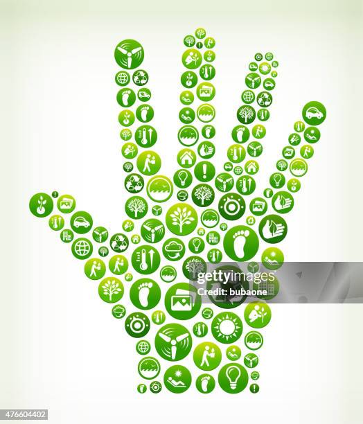 human palm environmental conservation green vector button pattern. - save planet stock illustrations