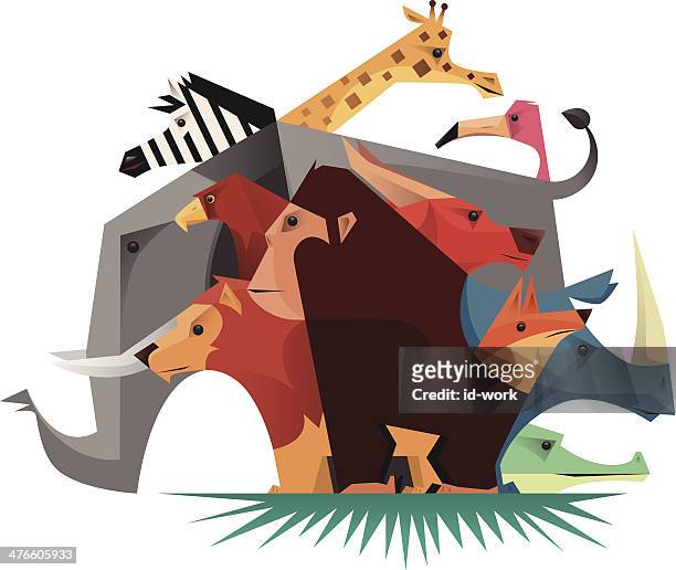 gruppe von wilden tieren - wasserbüffel stock-grafiken, -clipart, -cartoons und -symbole