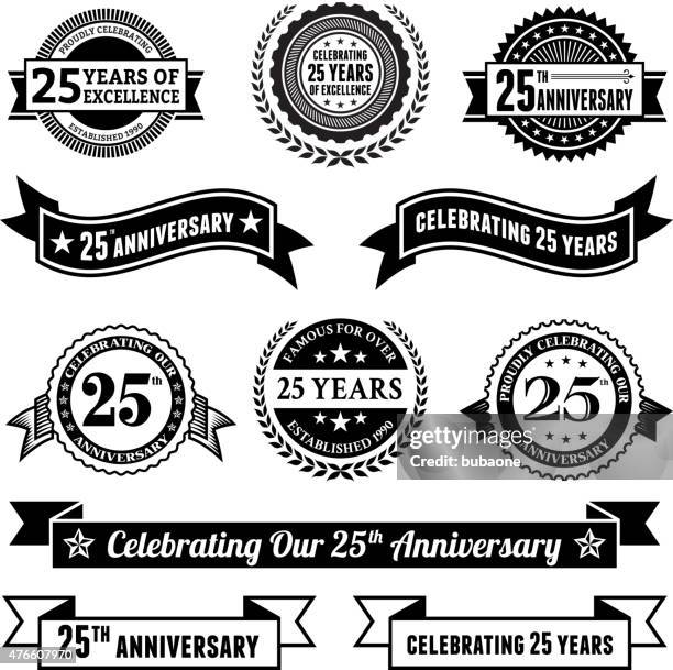 illustrazioni stock, clip art, cartoni animati e icone di tendenza di venticinque anni anniversario vector set di badge di sottofondo royalty-free - su 27