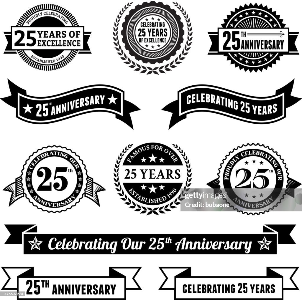 Twenty five year anniversary vector badge set royalty free background