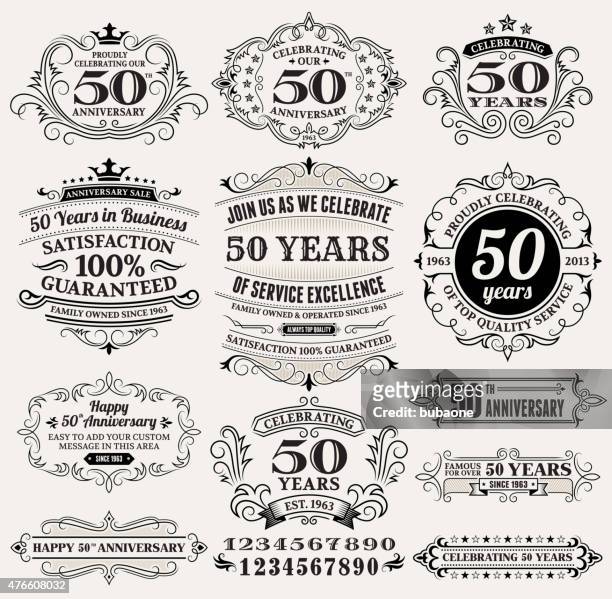 fifty year anniversary hand-drawn royalty free vector background on paper - 50 54 years stock illustrations
