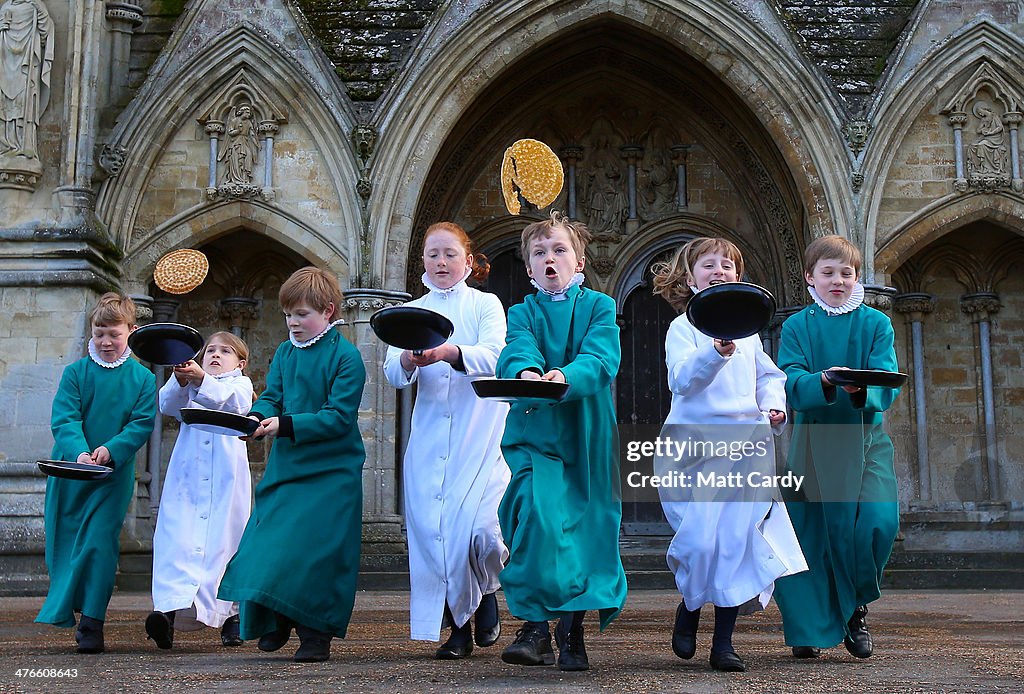 Choristers At Salisbury Cathedral Mark Shrove Tuesday