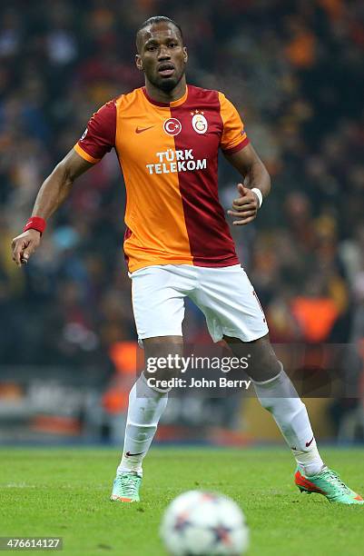 Didier Drogba of Galatasaray in action during the UEFA Champions League round of 16 between Galatasaray AS and Chelsea FC at Ali Sami Yen Arena on...